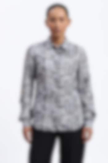 Grey Linen Blend Checkered Printed Shirt by Abraham & Thakore at Pernia's Pop Up Shop