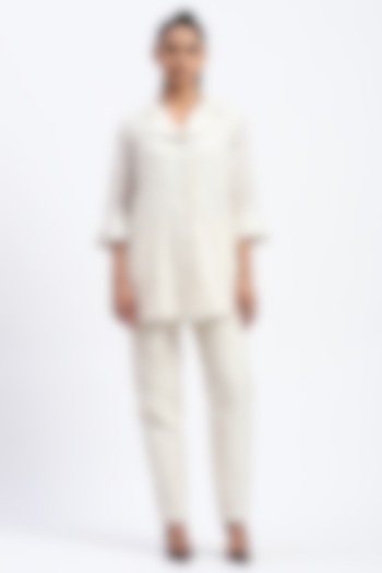 White Chanderi Cutwork Shirt by Abraham & Thakore at Pernia's Pop Up Shop