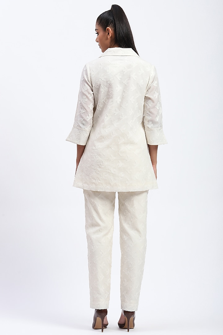 White Chanderi Cutwork Shirt by Abraham & Thakore at Pernia's Pop Up Shop