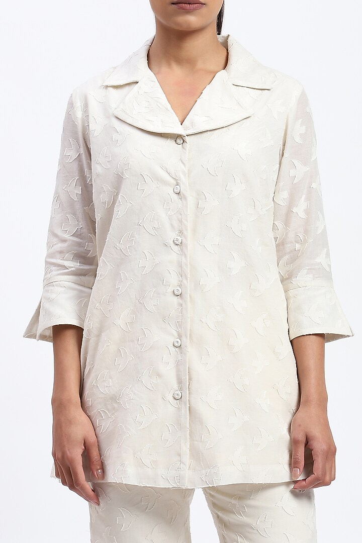 White Chanderi Cutwork Shirt by Abraham & Thakore at Pernia's Pop Up Shop