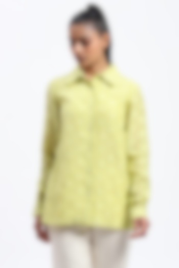 Green Chanderi Cutwork Shirt by Abraham & Thakore at Pernia's Pop Up Shop
