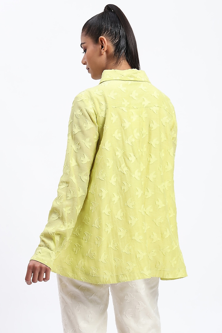 Green Chanderi Cutwork Shirt by Abraham & Thakore at Pernia's Pop Up Shop