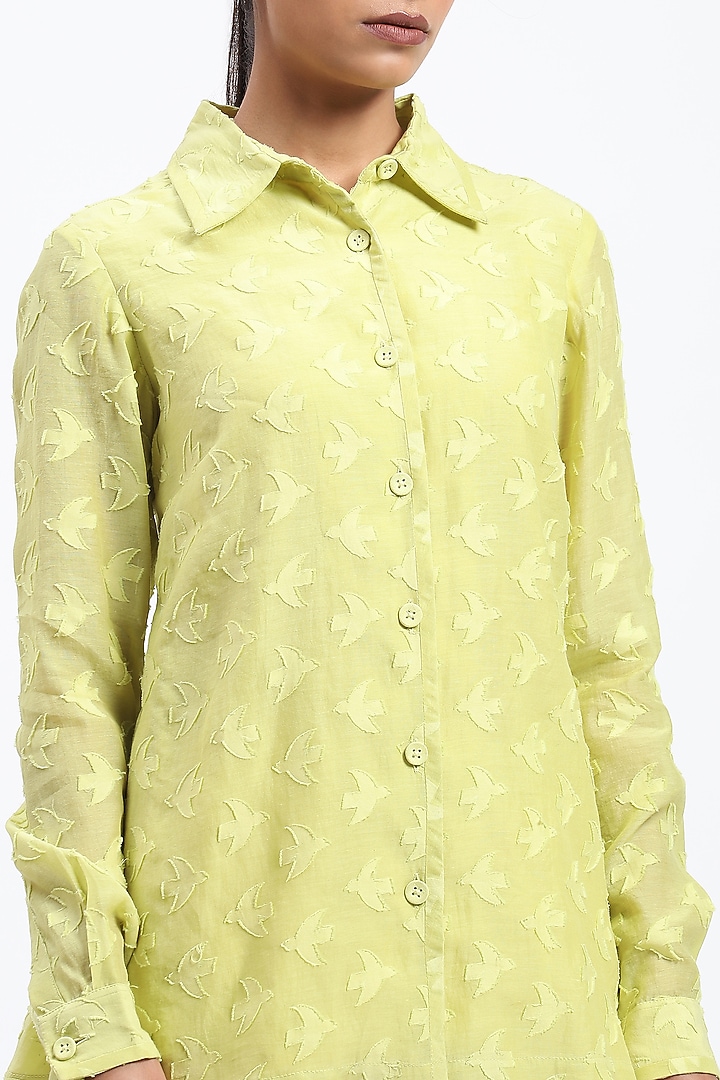 Green Chanderi Cutwork Shirt by Abraham & Thakore at Pernia's Pop Up Shop