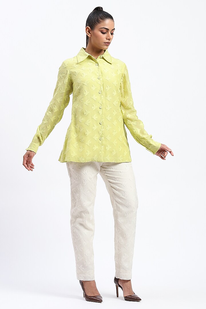 Green Chanderi Cutwork Shirt by Abraham & Thakore at Pernia's Pop Up Shop