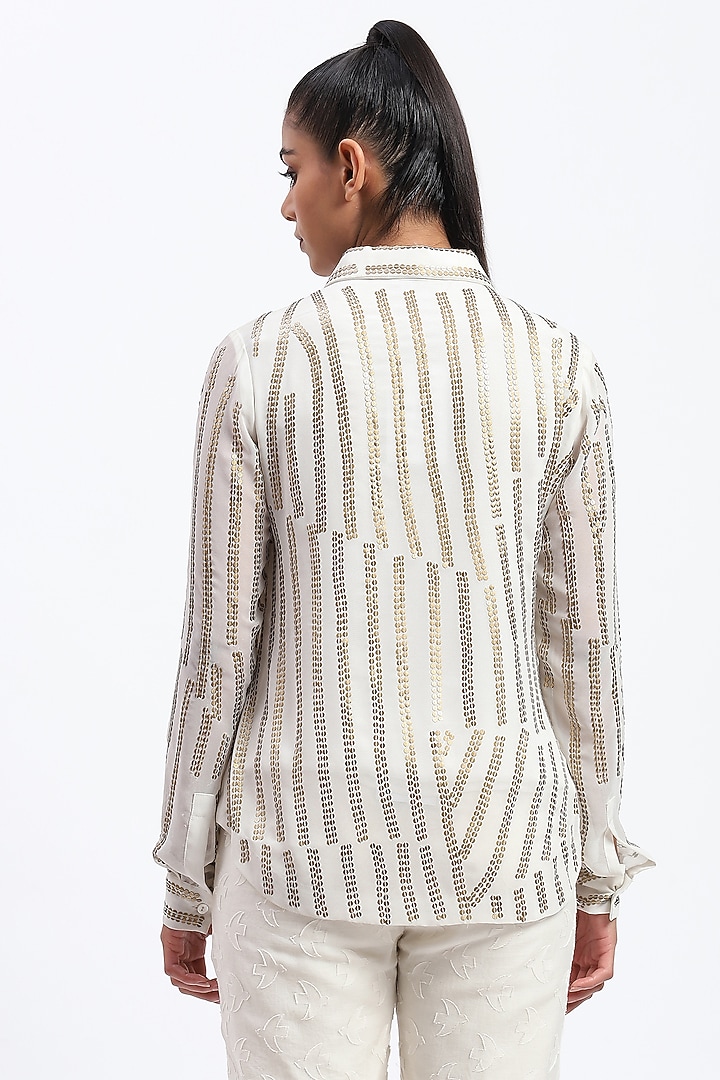 White Georgette Sequins Embroidered Shirt by Abraham & Thakore at Pernia's Pop Up Shop