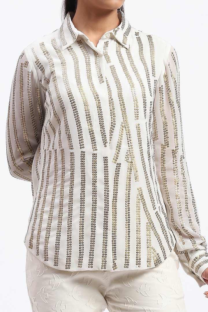 White Georgette Sequins Embroidered Shirt by Abraham & Thakore at Pernia's Pop Up Shop