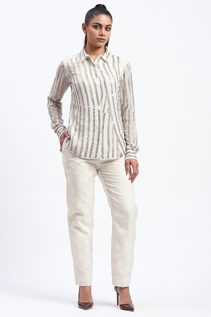 White Georgette Sequins Embroidered Shirt by Abraham & Thakore at Pernia's Pop Up Shop