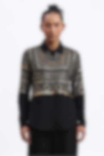 Black Crepe Metallic Sequins Embroidered Shirt by Abraham & Thakore at Pernia's Pop Up Shop