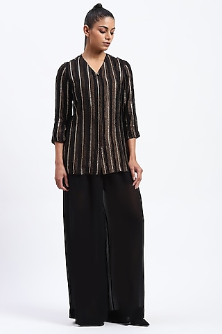 Gold Georgette Foil Work Shirt by Abraham & Thakore