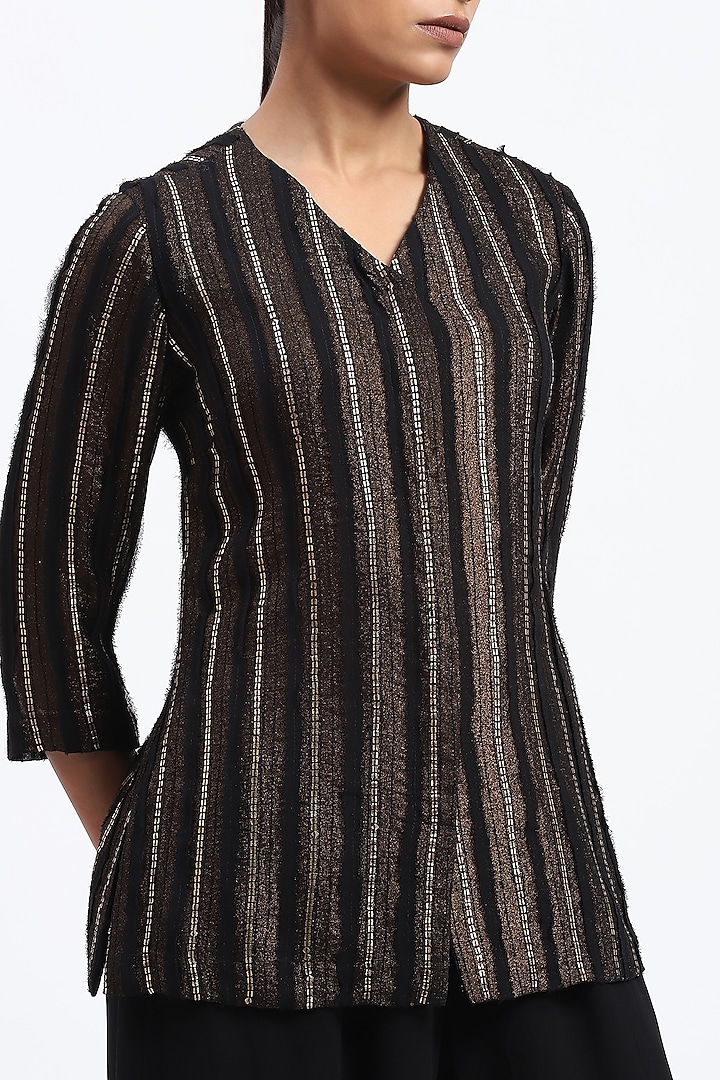 Gold Georgette Foil Work Shirt by Abraham & Thakore at Pernia's Pop Up Shop