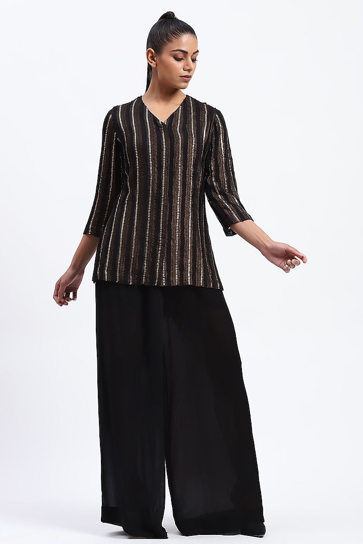 Gold Georgette Foil Work Shirt by Abraham & Thakore at Pernia's Pop Up Shop