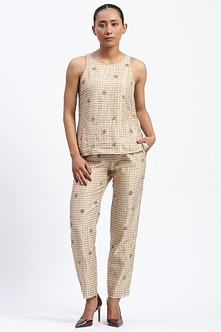 Gold Chanderi Metallic Embellished Top by Abraham & Thakore