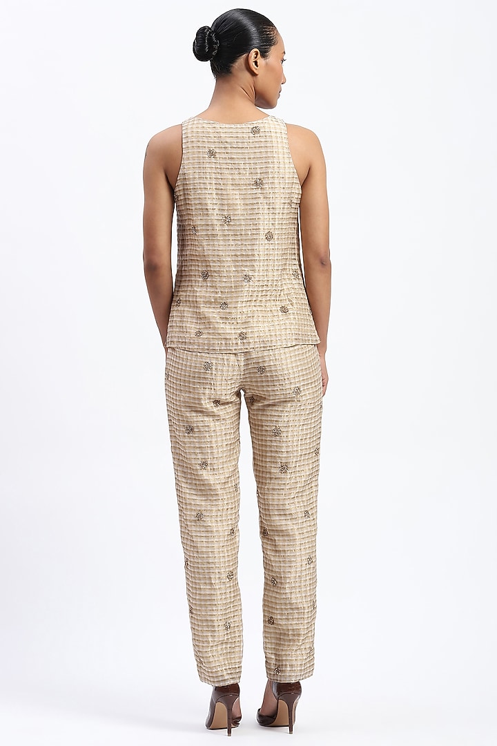 Gold Chanderi Metallic Embellished Top by Abraham & Thakore at Pernia's Pop Up Shop