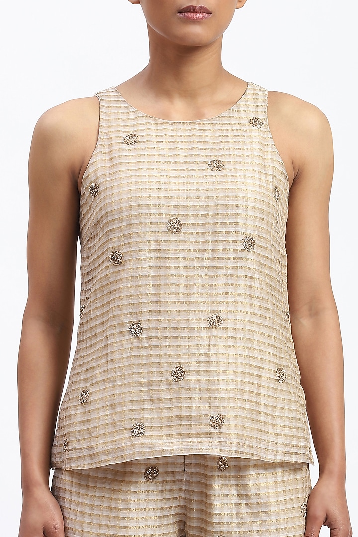 Gold Chanderi Metallic Embellished Top by Abraham & Thakore at Pernia's Pop Up Shop
