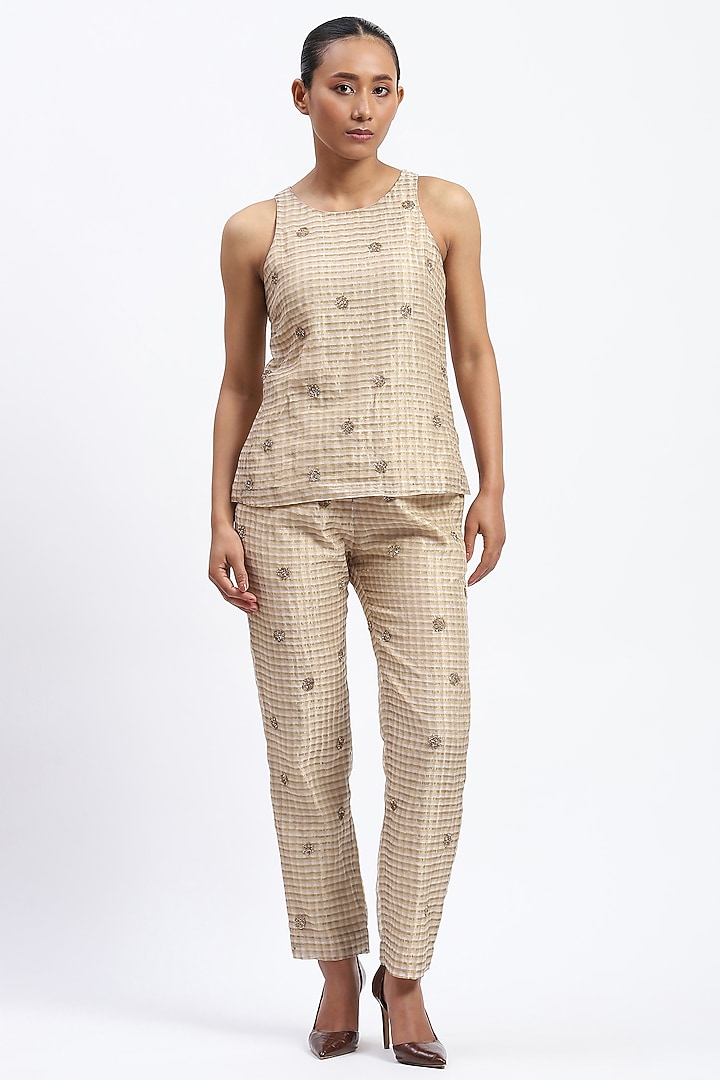 Gold Chanderi Metallic Embellished Top by Abraham & Thakore at Pernia's Pop Up Shop