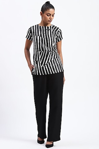 Black Georgette Stripe Top by Abraham & Thakore