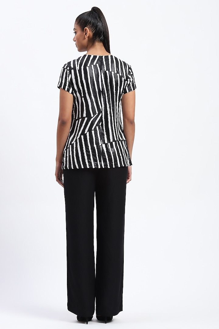 Black Georgette Stripe Top by Abraham & Thakore at Pernia's Pop Up Shop