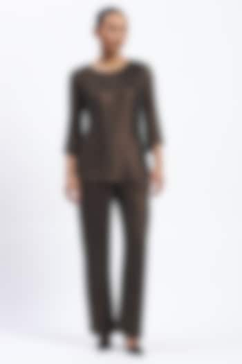 Metallic Gold Georgette Embellished Top by Abraham & Thakore at Pernia's Pop Up Shop