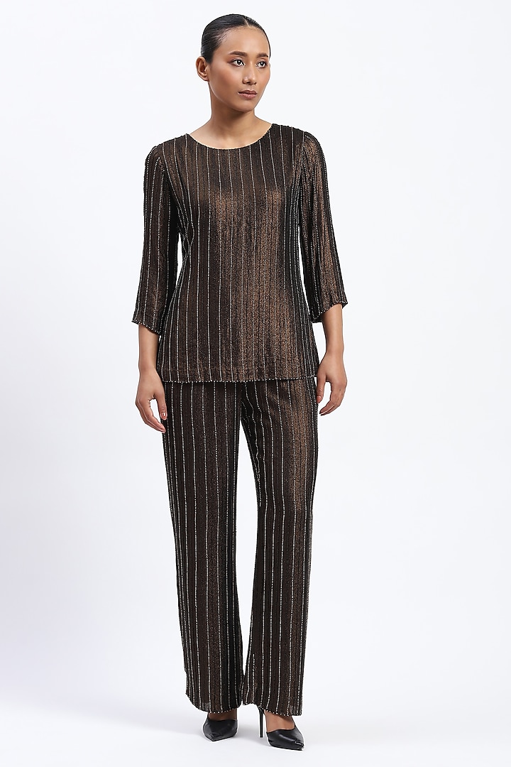 Metallic Gold Georgette Embellished Top by Abraham & Thakore at Pernia's Pop Up Shop