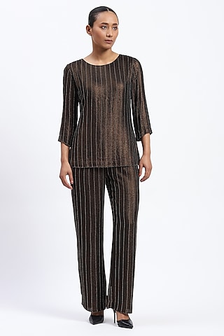 Metallic Gold Georgette Embellished Top by Abraham & Thakore