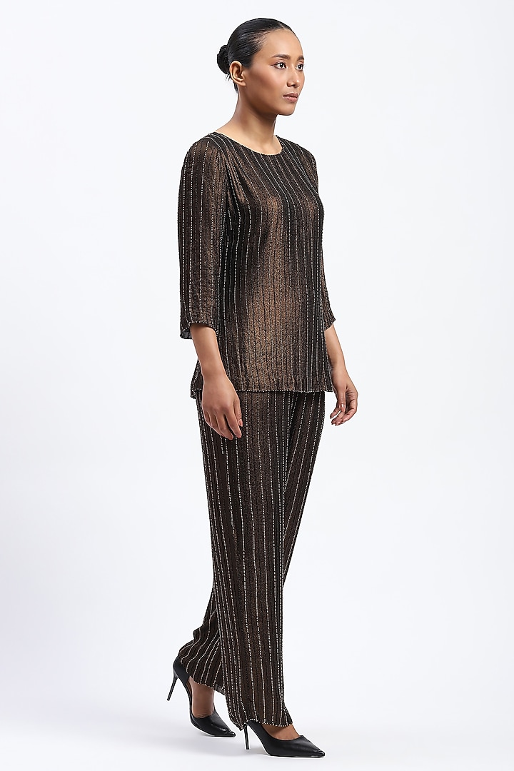 Metallic Gold Georgette Embellished Top by Abraham & Thakore at Pernia's Pop Up Shop
