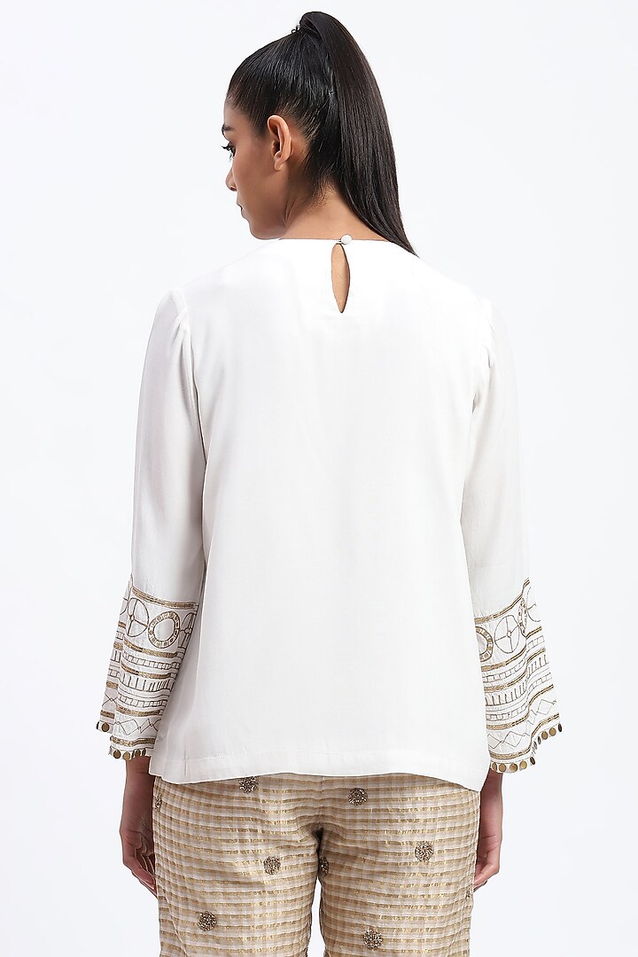 White Crepe Sequins Embroidered Top by Abraham & Thakore at Pernia's Pop Up Shop