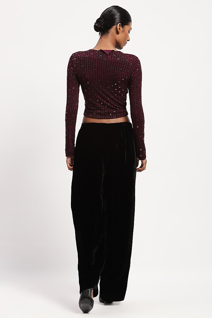 Purple Viscose Lycra Knit Dot Printed & Stone Embellished Top by Abraham & Thakore at Pernia's Pop Up Shop