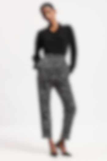 Black Chanderi Tribal Embroidered Trousers by Abraham & Thakore at Pernia's Pop Up Shop