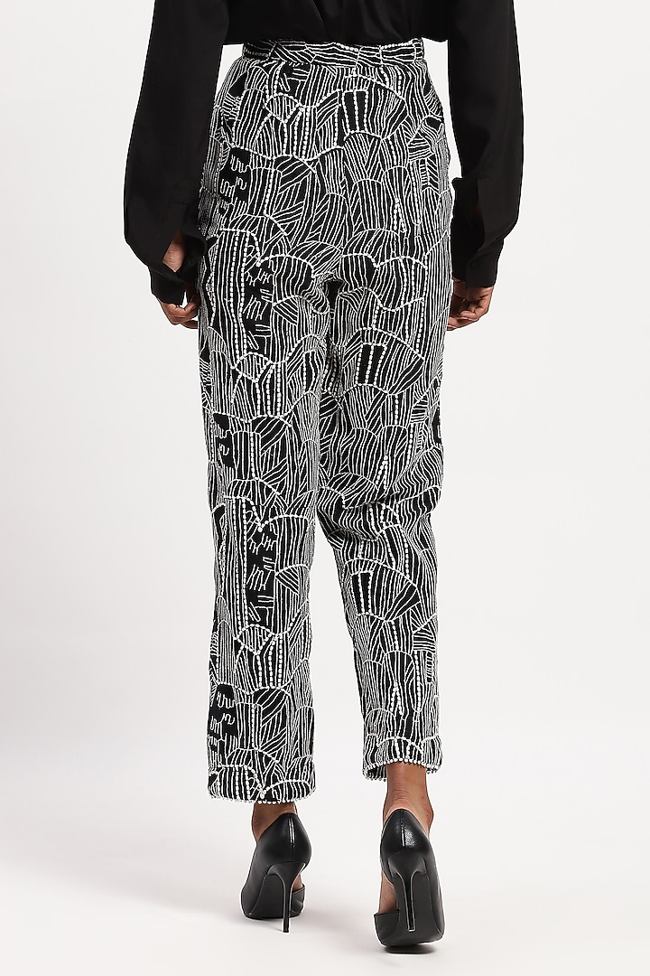 Black Chanderi Tribal Embroidered Trousers by Abraham & Thakore at Pernia's Pop Up Shop