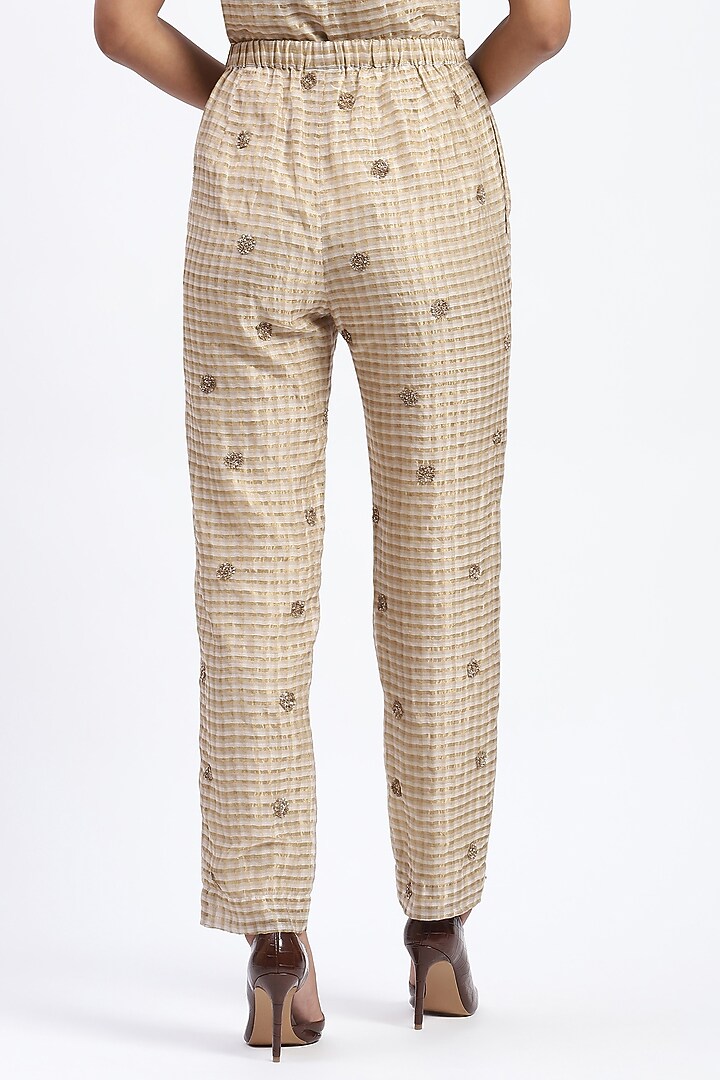 Gold Chanderi Sequins Embellished Trousers by Abraham & Thakore at Pernia's Pop Up Shop