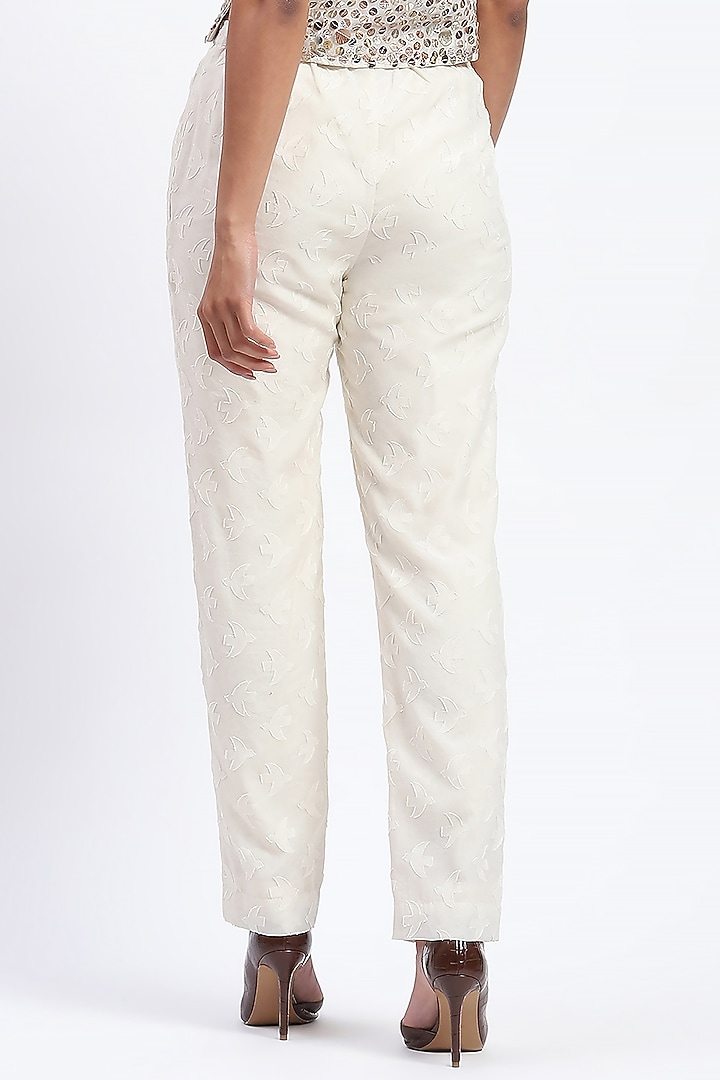 White Chanderi Abstract Motifs Trousers by Abraham & Thakore at Pernia's Pop Up Shop