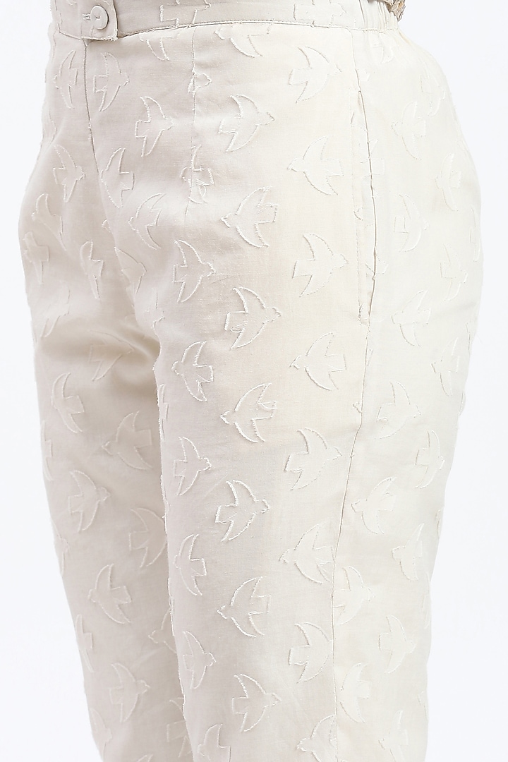 White Chanderi Abstract Motifs Trousers by Abraham & Thakore at Pernia's Pop Up Shop