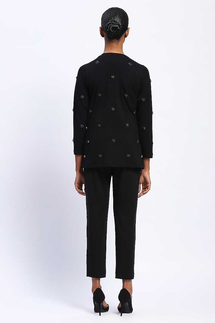 Black Viscose Lycra Knit Stone Embellished Shrug by Abraham & Thakore at Pernia's Pop Up Shop