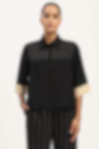Black Linen Blend Top by Abraham & Thakore at Pernia's Pop Up Shop