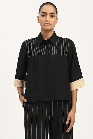 Black Linen Blend Top by Abraham & Thakore
