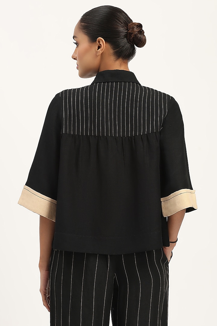 Black Linen Blend Top by Abraham & Thakore at Pernia's Pop Up Shop