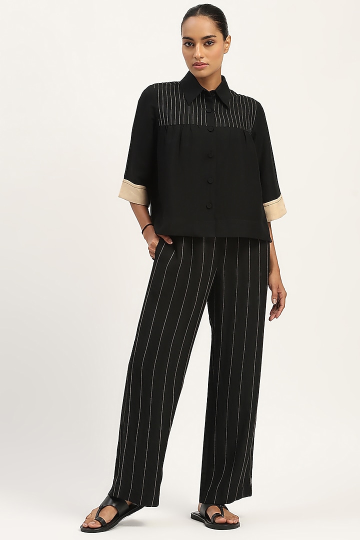 Black Linen Blend Top by Abraham & Thakore at Pernia's Pop Up Shop