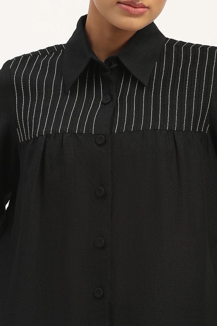Black Linen Blend Top by Abraham & Thakore at Pernia's Pop Up Shop