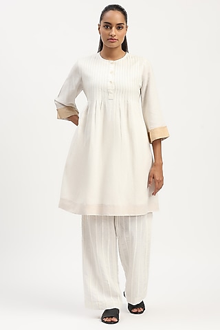 Ivory Linen Blend Dress by Abraham & Thakore