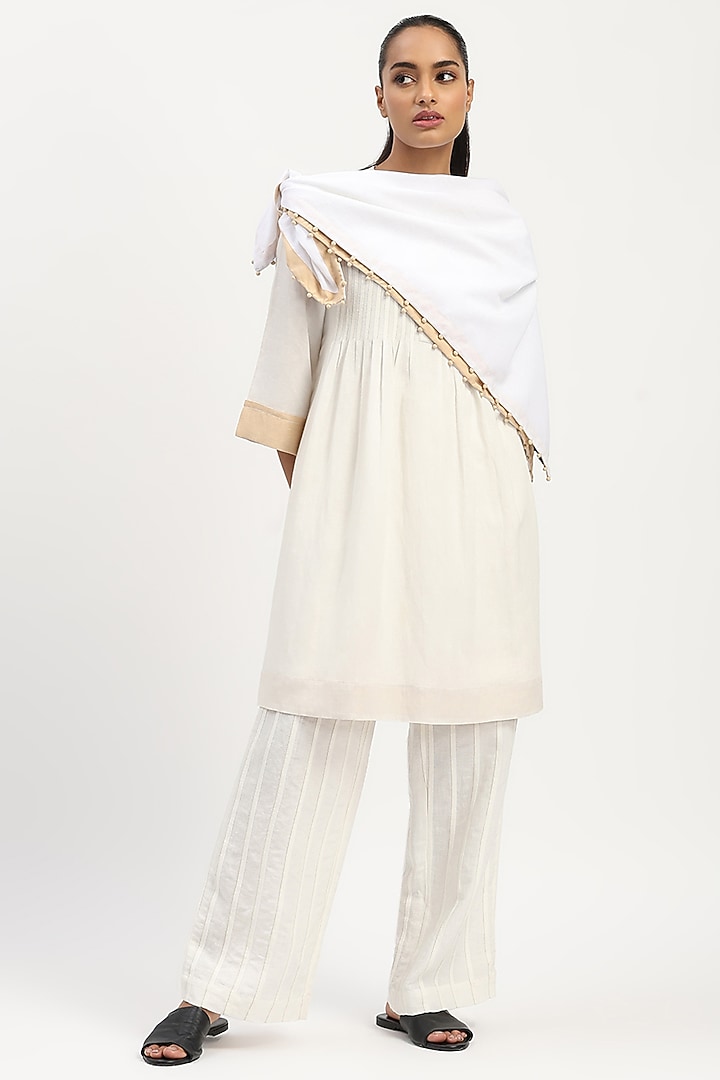Ivory Linen Blend Summer Dress by Abraham & Thakore at Pernia's Pop Up Shop