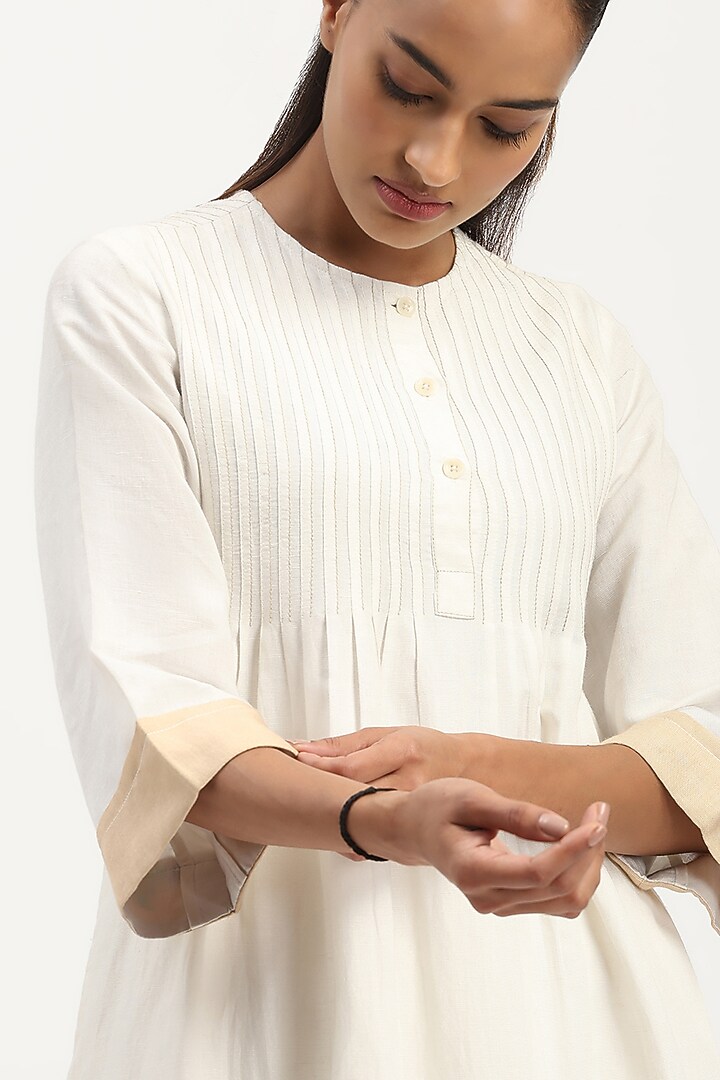 Ivory Linen Blend Summer Dress by Abraham & Thakore at Pernia's Pop Up Shop