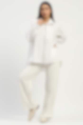 Ivory Linen Blend Trousers by Abraham & Thakore at Pernia's Pop Up Shop