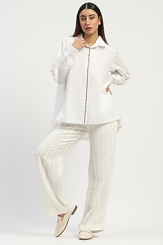 Ivory Linen Blend Trousers by Abraham & Thakore