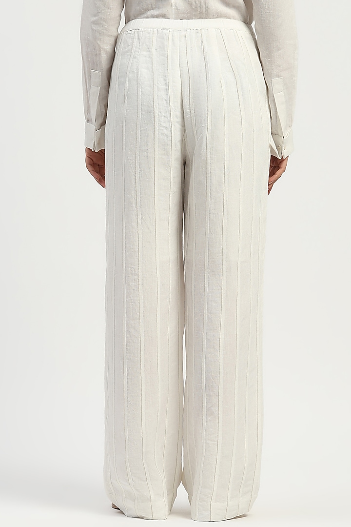 Ivory Linen Blend Trousers by Abraham & Thakore at Pernia's Pop Up Shop