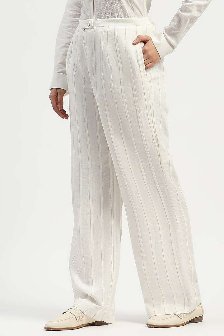 Ivory Linen Blend Trousers by Abraham & Thakore at Pernia's Pop Up Shop