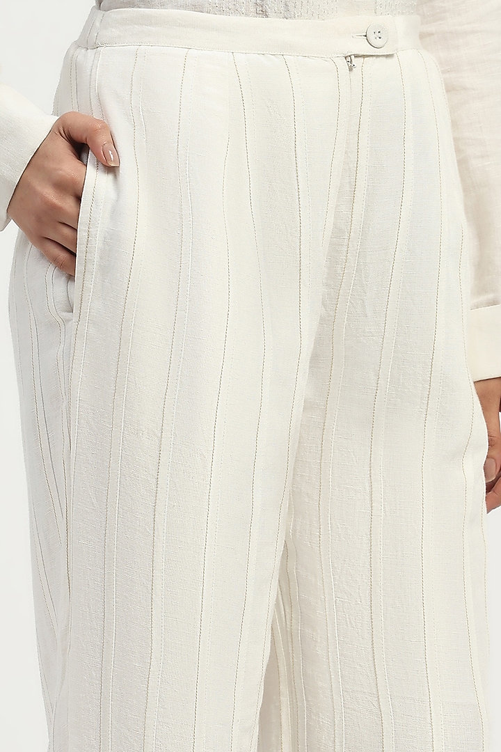 Ivory Linen Blend Trousers by Abraham & Thakore at Pernia's Pop Up Shop