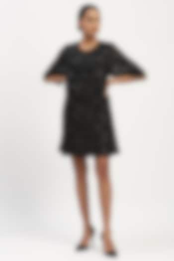 Black Organza Embroidered Summer Dress by Abraham & Thakore at Pernia's Pop Up Shop