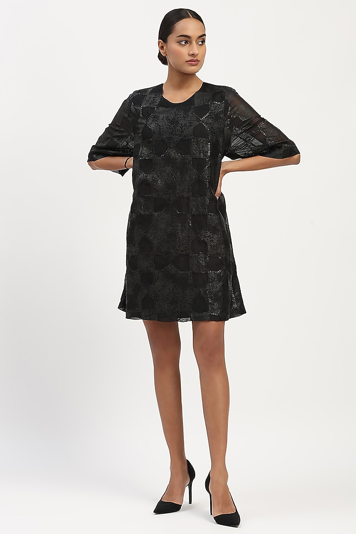 Black Organza Embroidered Summer Dress by Abraham & Thakore at Pernia's Pop Up Shop