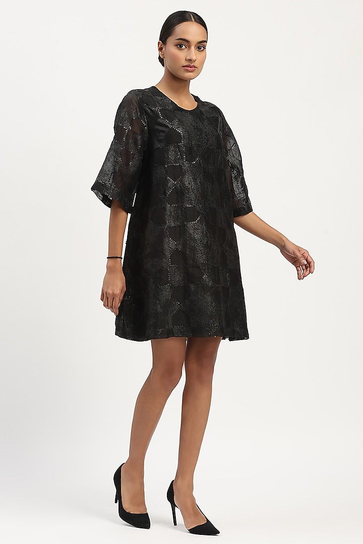 Black Organza Embroidered Summer Dress by Abraham & Thakore at Pernia's Pop Up Shop