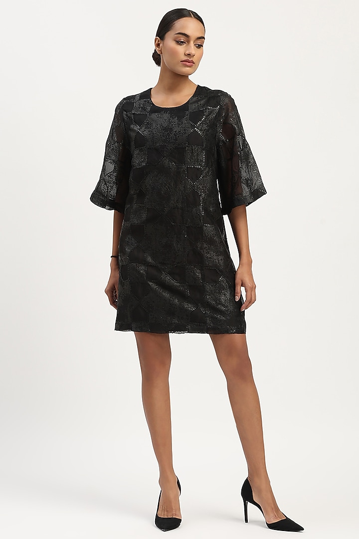 Black Organza Embroidered Summer Dress by Abraham & Thakore at Pernia's Pop Up Shop